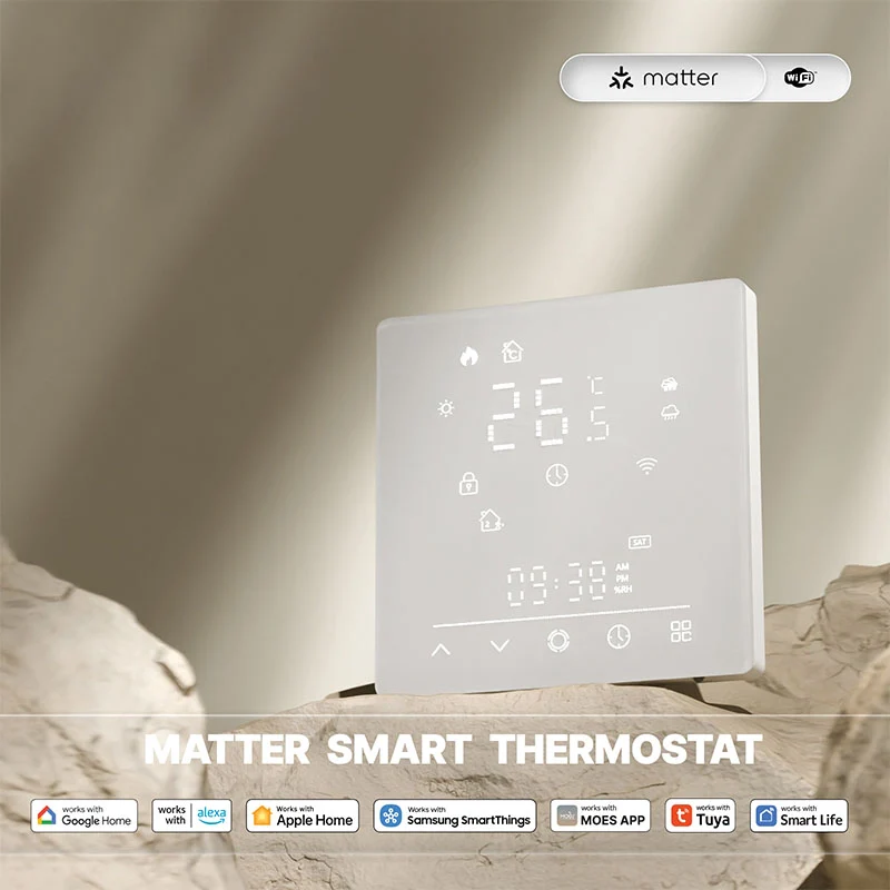 Termostato Matter WIFI 2.4G TUYA, Smart Life, Apple Google Home, Alexa, SmartThings Quadrata Compatibile Con Scatola 502 Riscaldamento Caldaia a Gas Bianco 5A 95-240V IP20 - Image 4
