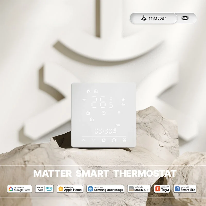 Termostato Matter WIFI 2.4G TUYA, Smart Life, Apple Google Home, Alexa, SmartThings Quadrata Compatibile Con Scatola 502 Riscaldamento Caldaia a Gas Bianco 5A 95-240V IP20 - Image 5
