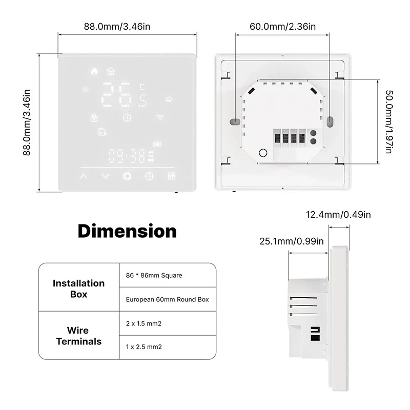 Termostato Matter WIFI 2.4G TUYA, Smart Life, Apple Home, Google Home, Alexa, Samsung SmartThings Riscaldamento Pavimento Con Acqua Bianco 5A 95-240V IP20 - Image 2