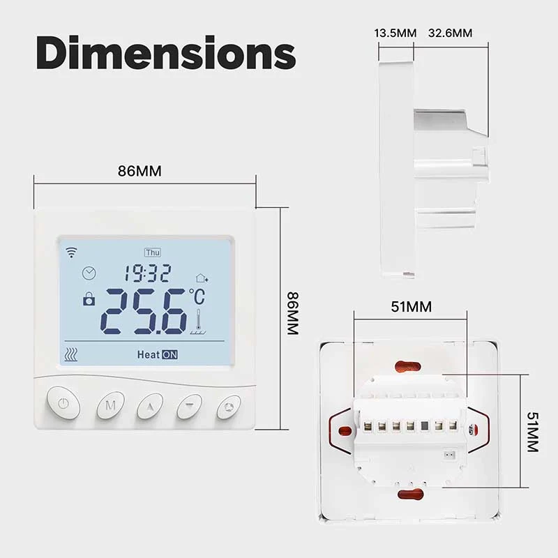 Termostato WIFI Con Bottone Protocollo WIFI 2.4G TUYA, Smart Life Quadrata Compatibile Con Scatola 502 Riscaldamento Caldaia a Gas Bianco 5A 95-240V IP20 - Image 3