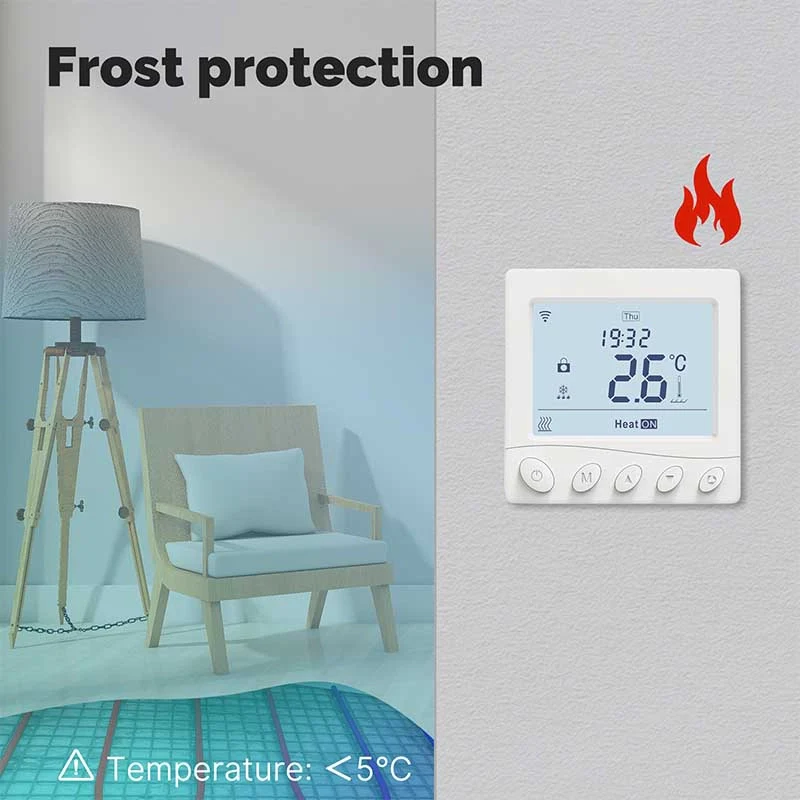 Termostato WIFI Con Bottone Protocollo WIFI 2.4G TUYA, Smart Life Quadrata Compatibile Con Scatola 502 Riscaldamento Caldaia a Gas Bianco 5A 95-240V IP20 - Image 5