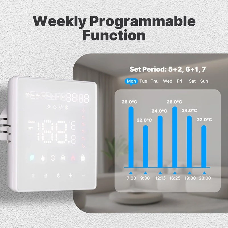 Termostato WIFI Touch Protocollo WIFI 2.4G TUYA, Smart Life Quadrata Compatibile Con Scatola 502 Riscaldamento Caldaia a Gas Riscaldamento Pavimento Con Acqua Bianco 3A 100-250V IP20 - Image 3