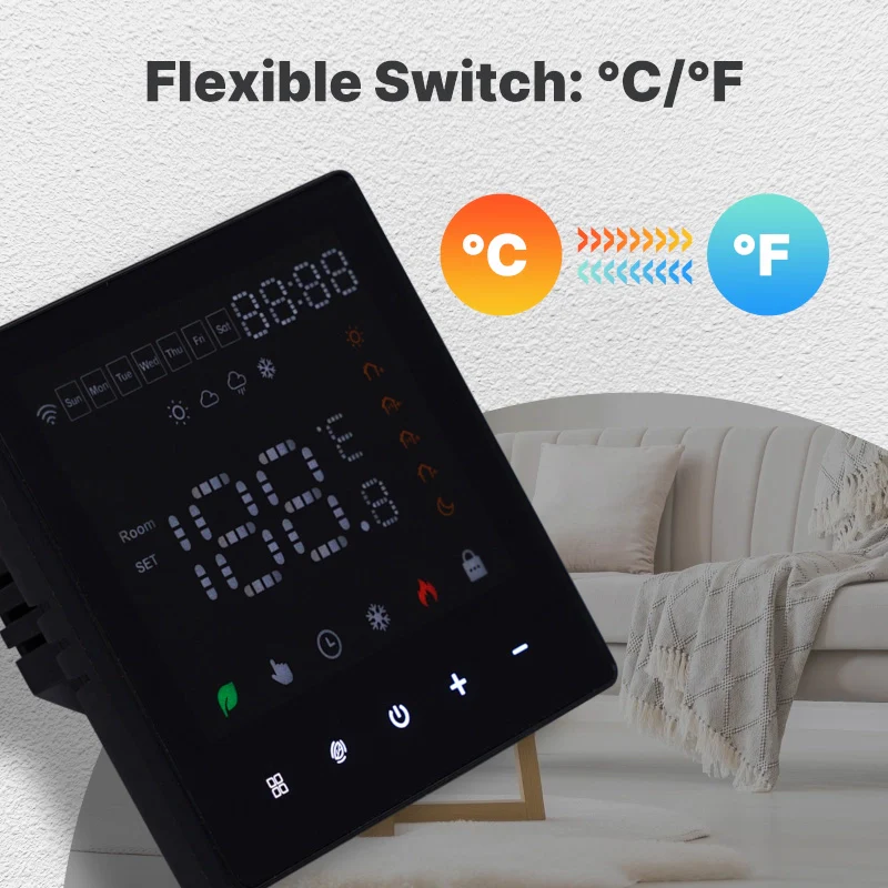 Termostato WIFI Touch Protocollo WIFI 2.4G TUYA, Smart Life Quadrata Compatibile Con Scatola 502 Riscaldamento Caldaia a Gas Riscaldamento Pavimento Con Acqua Nero 3A 100-250V IP20 - Image 3