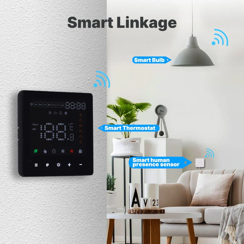 Termostato WIFI Touch Protocollo WIFI 2.4G TUYA, Smart Life Quadrata Compatibile Con Scatola 502 Riscaldamento Caldaia a Gas Riscaldamento Pavimento Con Acqua Nero 3A 100-250V IP20 - Image 6