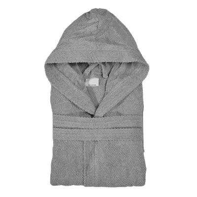 Accappatoio grigio 100% cotone taglia M con tasche cappuccio e cintura - Image 4
