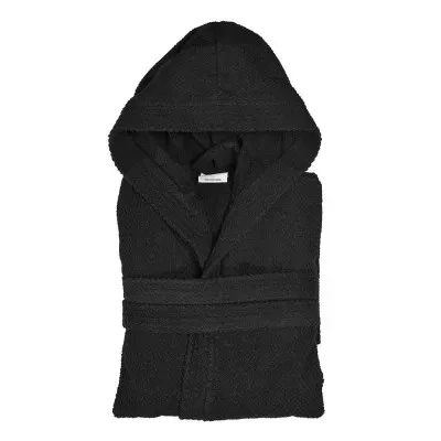 Accappatoio nero 100% cotone taglia L con tasche cappuccio e cintura - Image 4