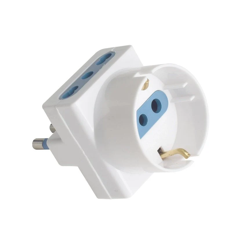 Adattatore Tripla Spina Elettrica 2P+T 16A con 2 Presa Bipasso 10A/16A 2P+T e 1 Presa Ita 10A / Schuko 16A 250V Max 1500W Bianco - Image 3