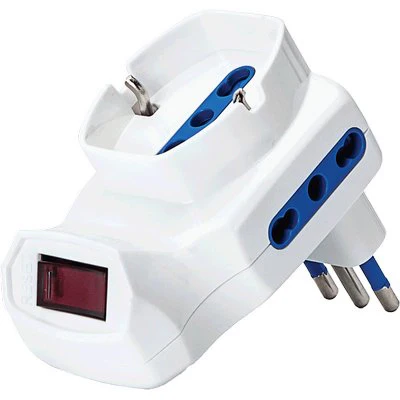 ADATTATORE TRIPLO 10A-10/16A+SCHUKO AIGOSTAR - BIANCO 2P+T + INTERRUTTORE TERMICO- 2 pezzi
