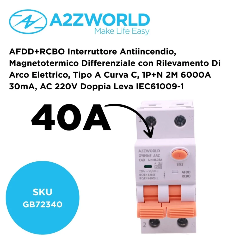 AFDD+RCBO Interruttore Antiincendio, Magnetotermico Differenziale con Rilevamento Di Arco Elettrico, Tipo A Curva C, 1P+N 2M 6000A 30mA, AC 220V Doppia Leva,GYR9NE-ARC,10A 16A 20A 25A 32A 40A (C40A) - Image 2