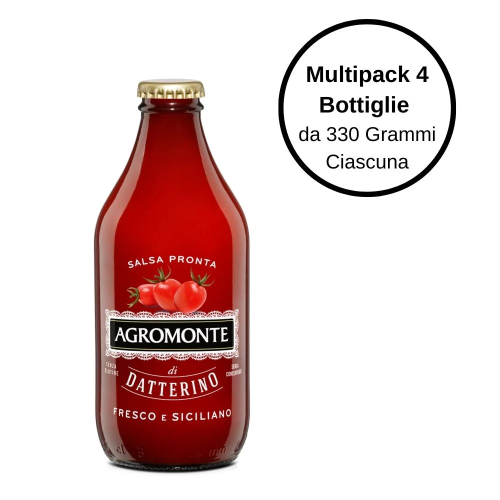 Agromonte salsa pronta di pomodoro datterino multipack 4 bottiglie da 330 grammi