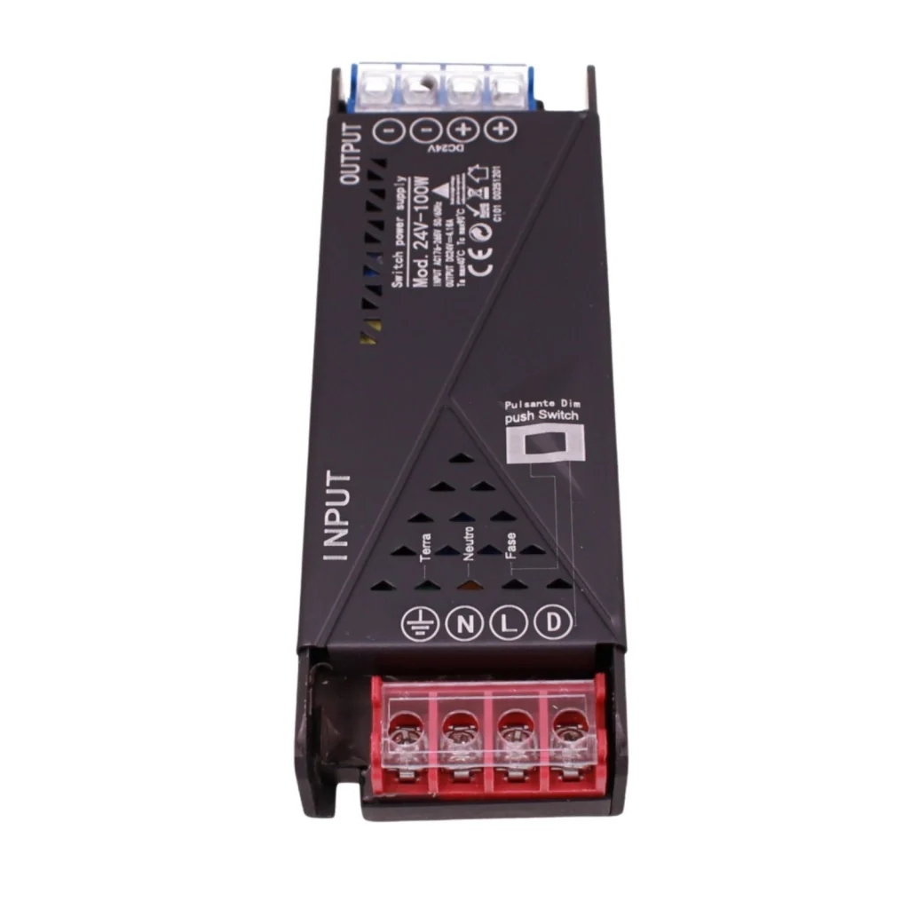 Alimentatore Trasformatore 24V Push Dimmer, Dimmerabile Con Pulsante NO (10-100%), Memoria Dopo Blackout, Spegnimento Soft, 2 Uscite, Input 220V IP20, Disponibili 100W 200W 300W 400W (100W) - Image 4