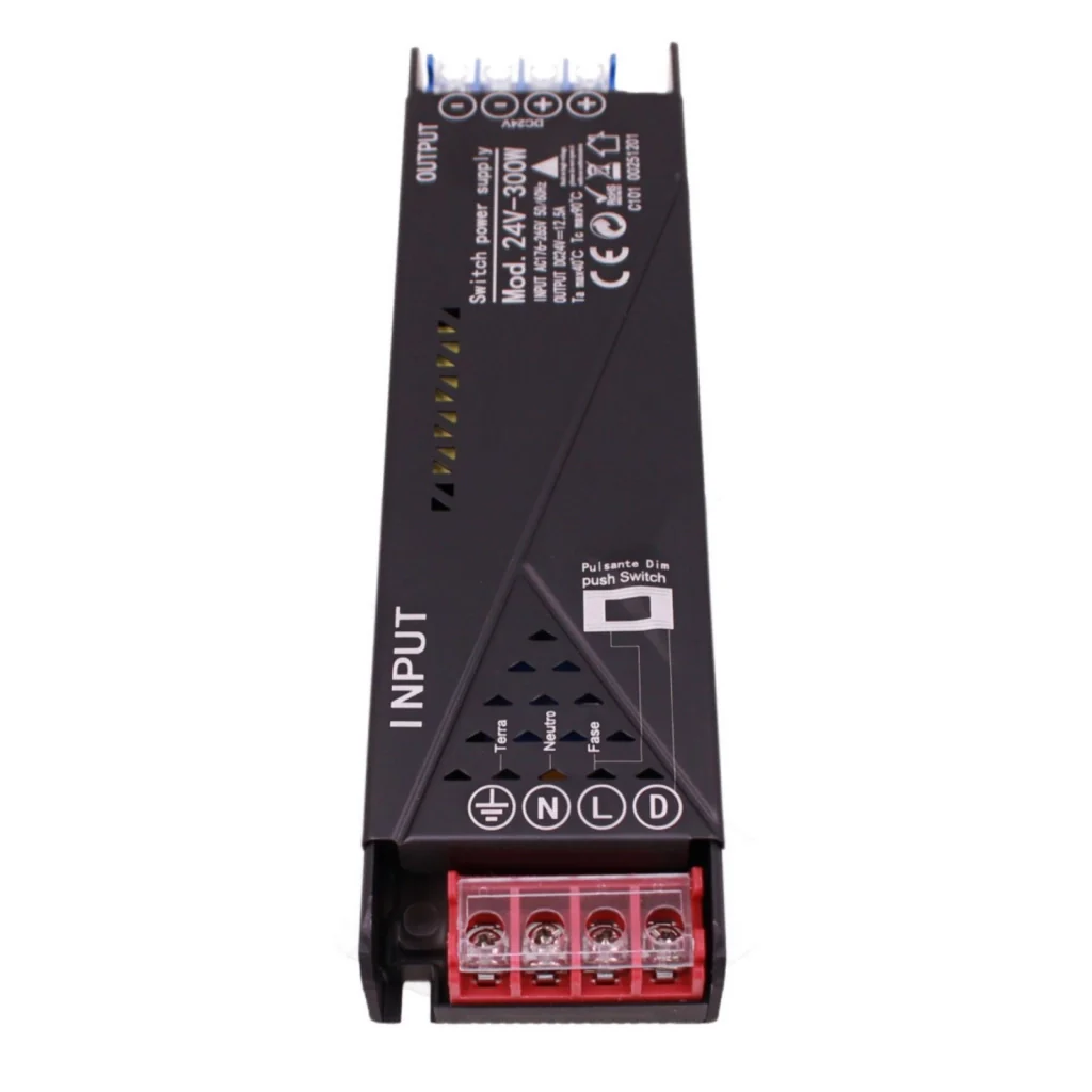 Alimentatore Trasformatore 24V Push Dimmer, Dimmerabile Con Pulsante NO (10-100%), Memoria Dopo Blackout, Spegnimento Soft, 2 Uscite, Input 220V IP20, Disponibili 100W 200W 300W 400W (300W) - Image 4