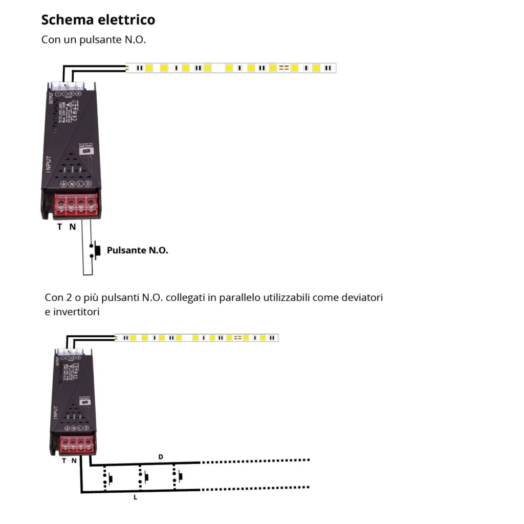 Alimentatore Trasformatore 24V Push Dimmer, Dimmerabile Con Pulsante NO (10-100%), Memoria Dopo Blackout, Spegnimento Soft, 2 Uscite, Input 220V IP20, Disponibili 100W 200W 300W 400W (300W) - Image 5