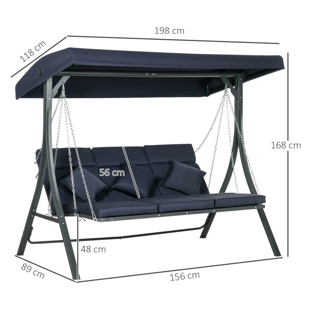 Altalena da giardino 3 persone tenda regolabile 198 x 118 x 168 cm blu scuro - Image 3