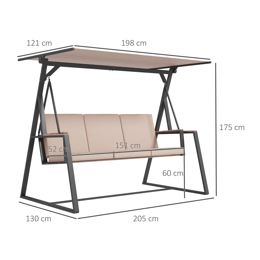 altalena da giardino Hollywood Swing a 3 posti con chioma solare impermeabile beige + nero - Image 3