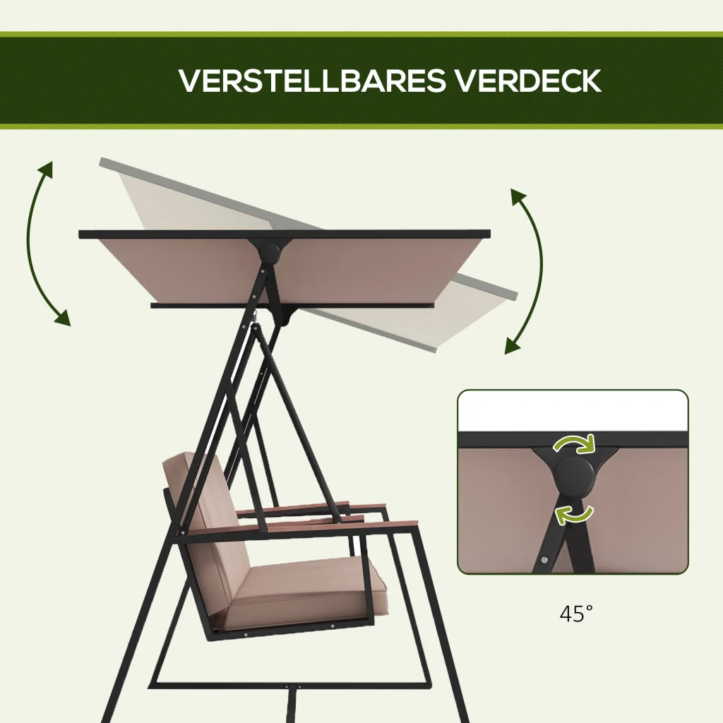 altalena da giardino Hollywood Swing a 3 posti con chioma solare impermeabile beige + nero - Image 5