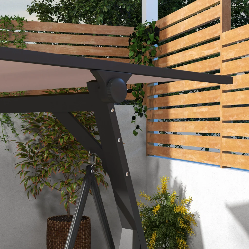 altalena da giardino Hollywood Swing a 3 posti con chioma solare impermeabile beige + nero - Image 8
