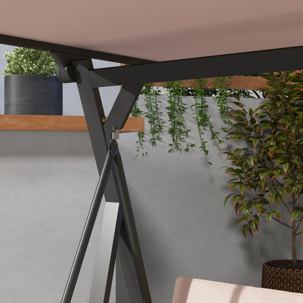 altalena da giardino Hollywood Swing a 3 posti con chioma solare impermeabile beige + nero - Image 9