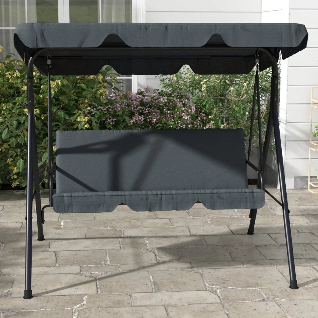 Altalena Hollywood 3-posti con tetto protettivo di struttura in acciaio solido 172×110×153cm colore grigio - Image 8