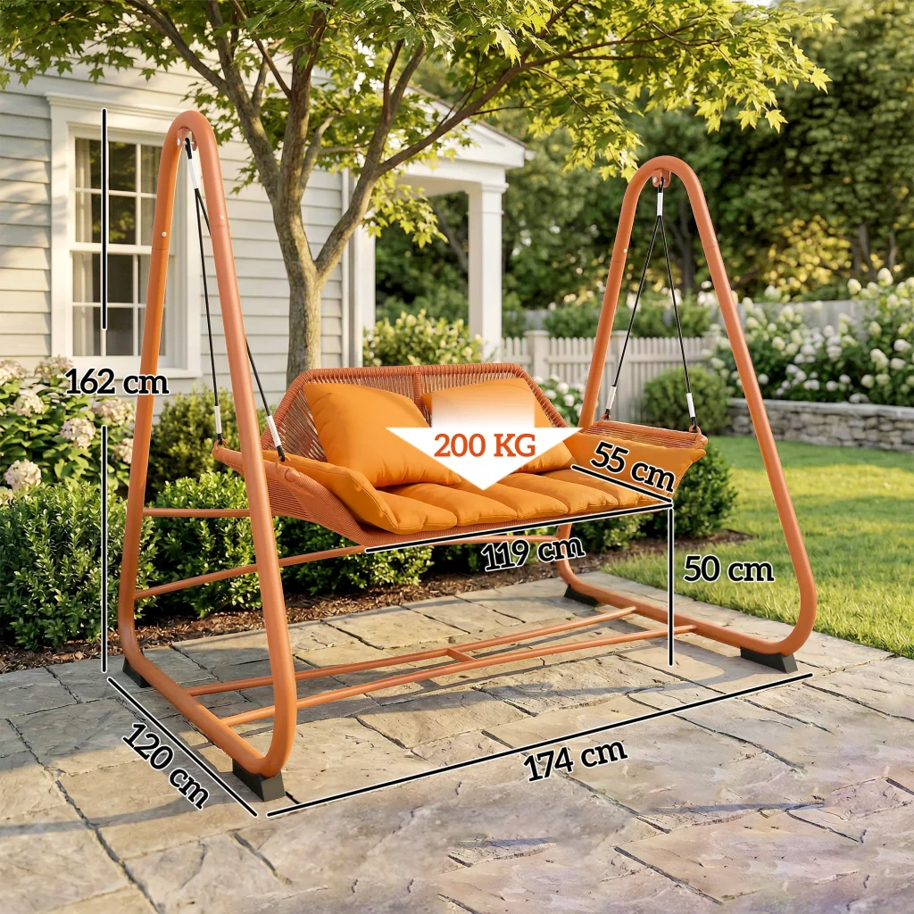 Altalena Hollywood altalena da giardino con cuscini telaio per giardino balcone 174 x 120 x 162 cm metallo terracotta - Image 3