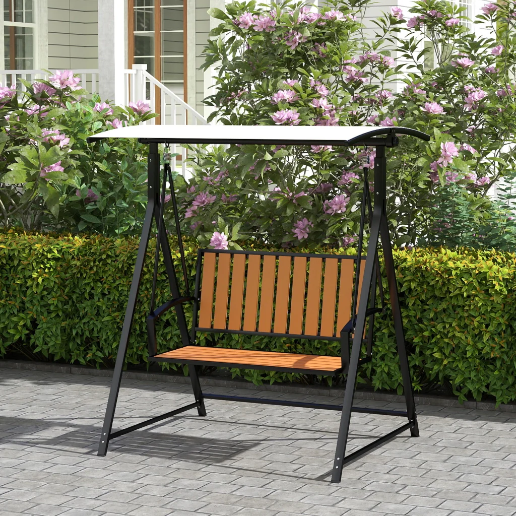 Altalena Hollywood con tenda solare regolabile altalena da giardino 2 posti 142 x 112 x 162 cm nera - Image 8