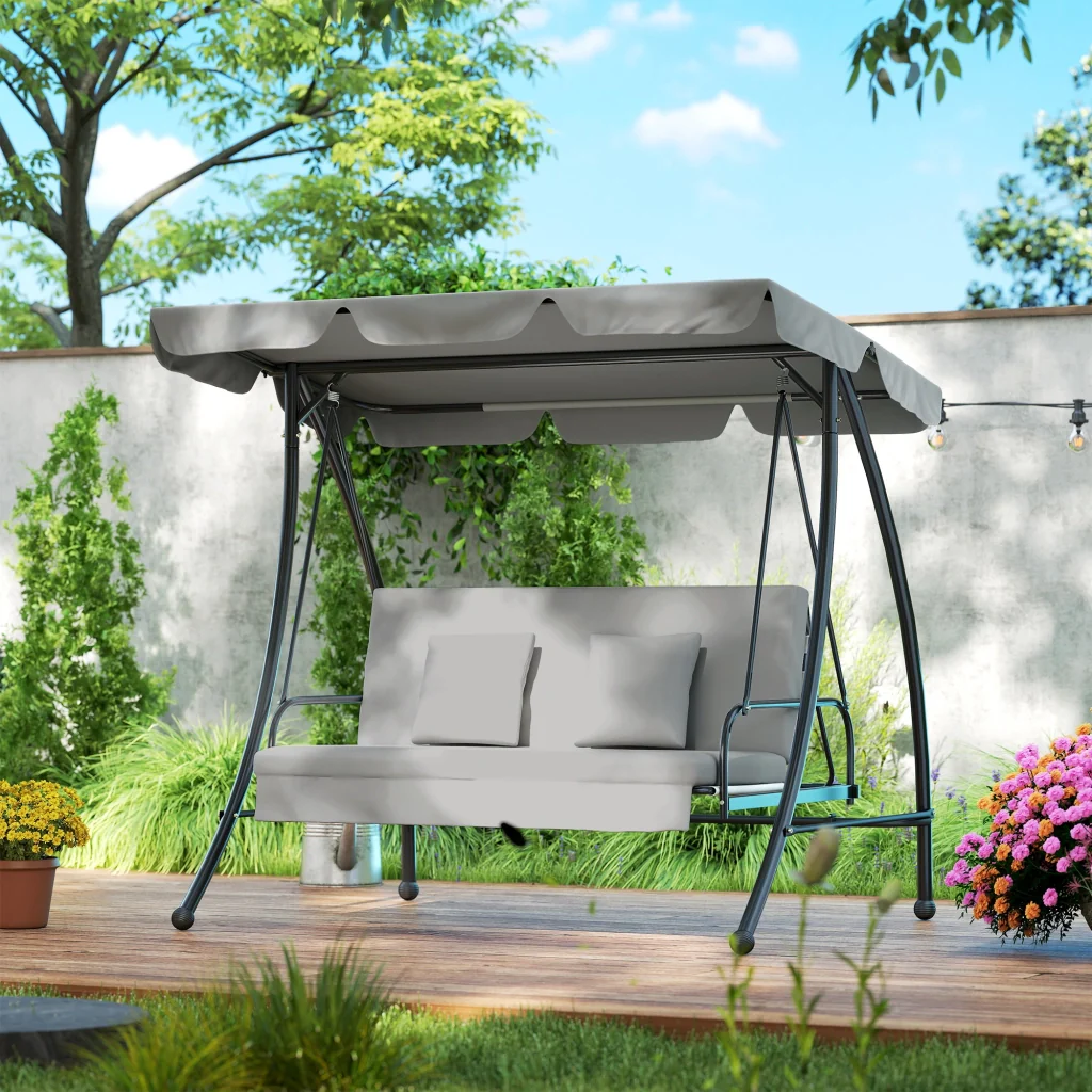 Altalena pratica all'aperto con area relax lettura perfetta per giardino e terrazza con finitura grigia - Image 9