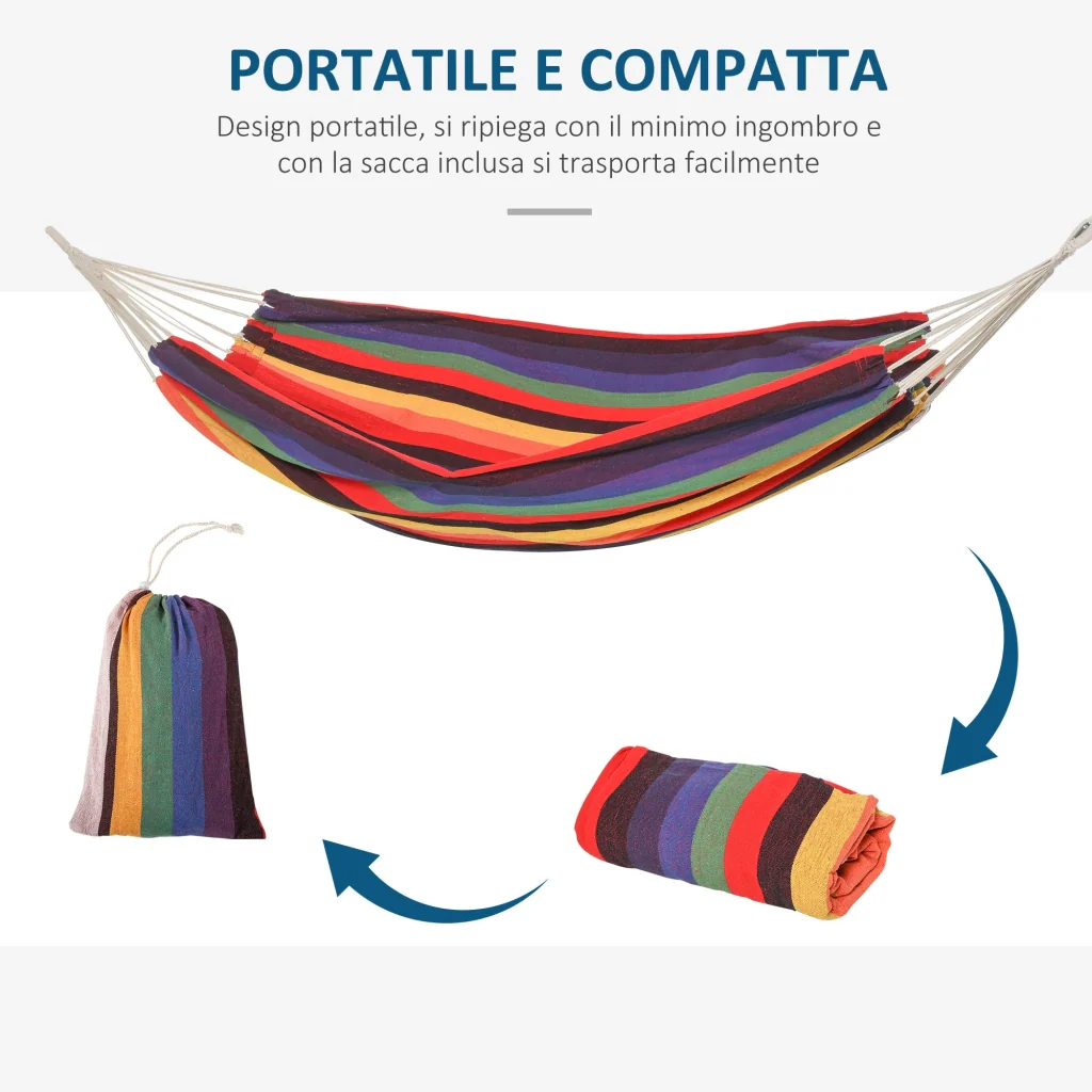 Amaca da Giardino 2x1,5m in Cotone e Poliestere Multicolore - Image 6