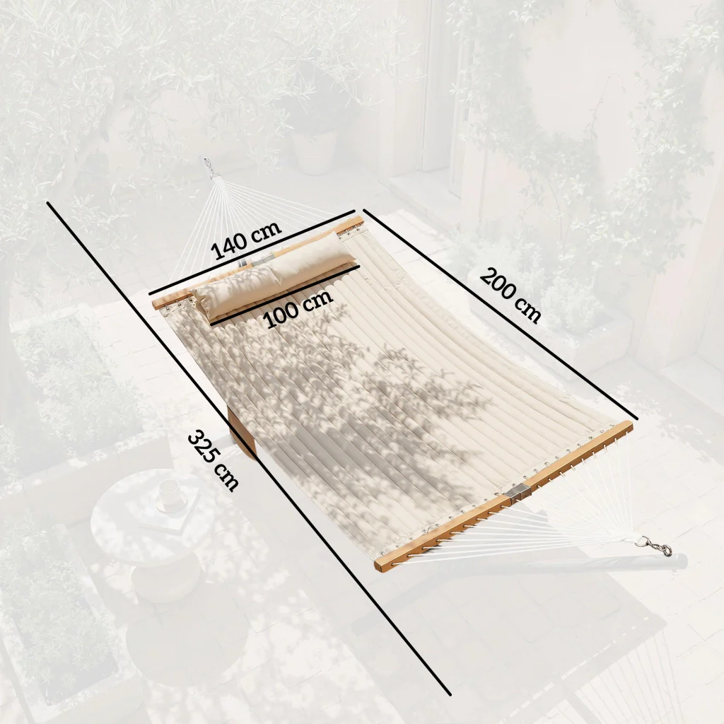Amaca esterna 200x140cm amaca a due strati con portatesti per caricatore aste di legno fino a 200kg - Image 3