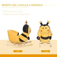 Animale a Dondolo per Bambini a forma di Ape in Legno di Pioppo con Musica, 60x33x45 cm, Giallo e Nero - Image 4