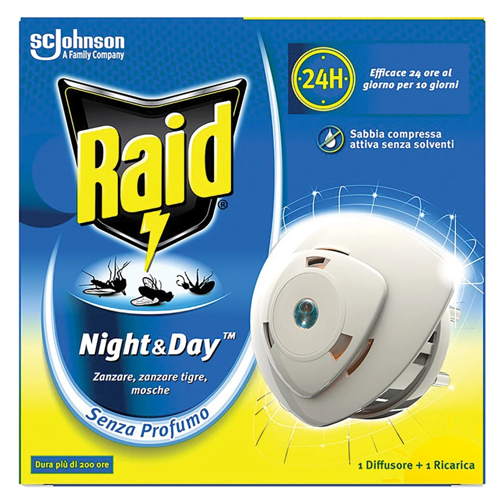 ANTIZANZARE ELETTRICO AD EMANAZIONE 'NOTTE/GIORNO' con 1 ricarica liquida  - RAID