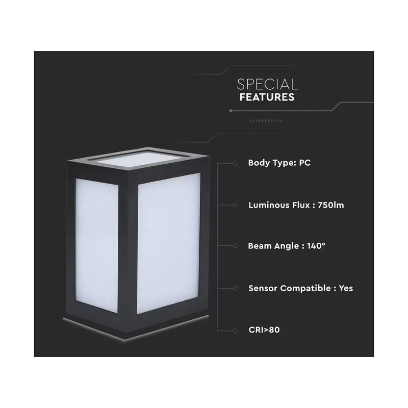 Applique Lampada Led Da Muro Parete a Lanterna 12W 6400K Carcassa Nera IP65 360 Gradi SKU-8342 - Image 2