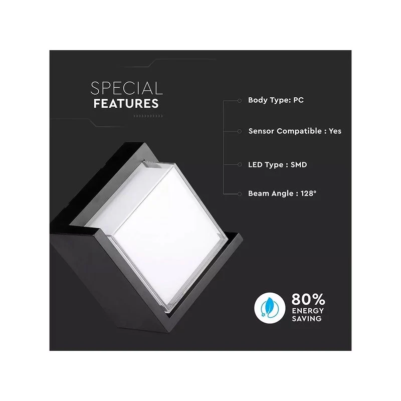 Applique Lampada Led Da Muro Parete Quadrato Neutro 4000K 12W Con Diffusore Semicoperto Colore Nero SKU-218540 - Image 2