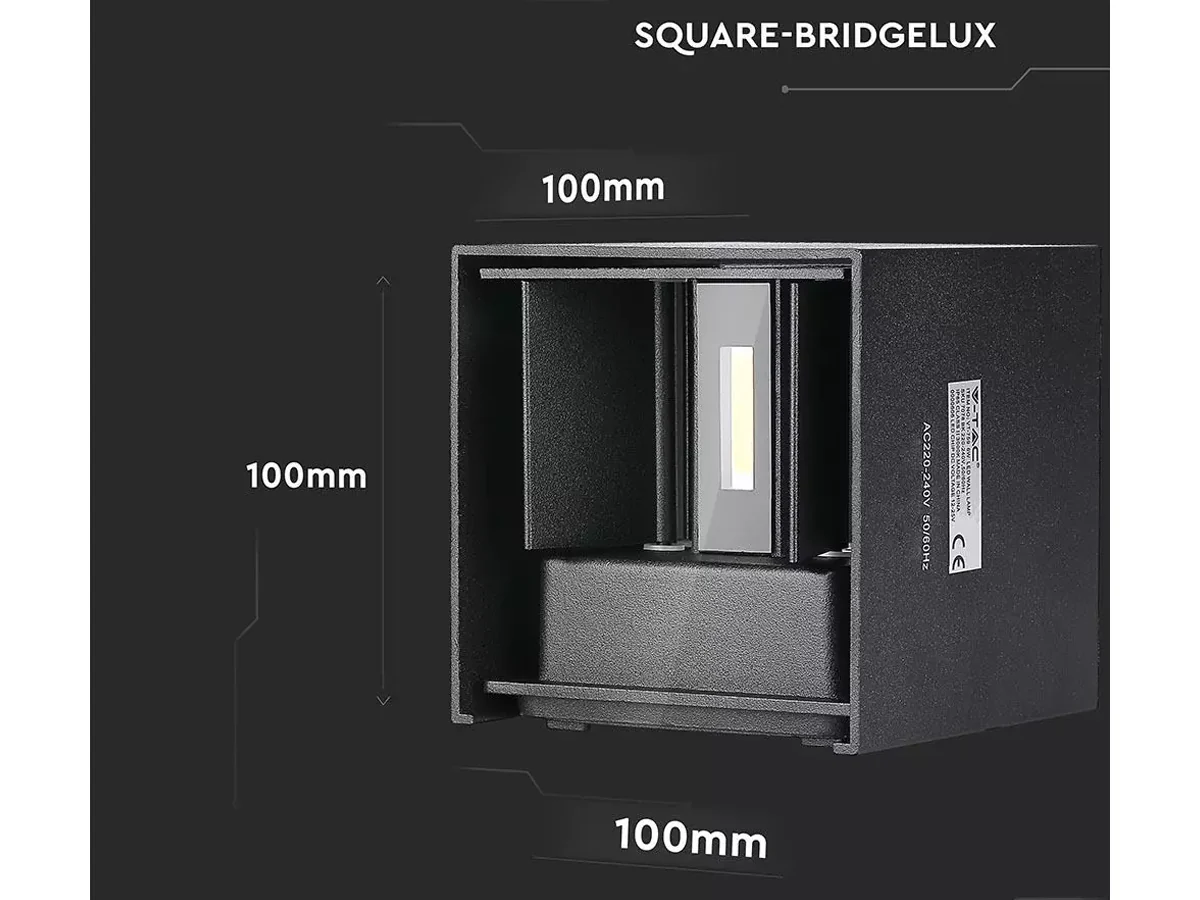 Applique Led Quadrata Da Parete 12W 3000K Carcassa Nera IP54 Doppio Illuminazione Angolo Regolabile SKU-218529