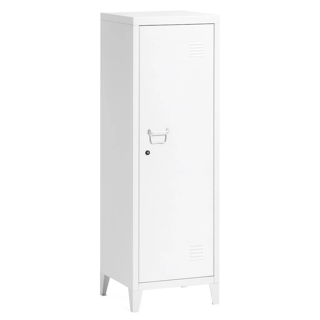 Armadietto Spogliatoio in Metallo con Chiave 1 Anta 3 Scomparti 138x38,5x38,5 Bianco