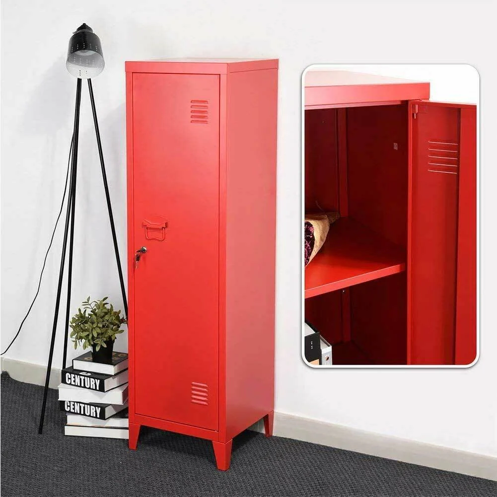 Armadietto Spogliatoio in Metallo con Chiave 1 Anta 3 Scomparti 138x38,5x38,5 Rosso - Image 6