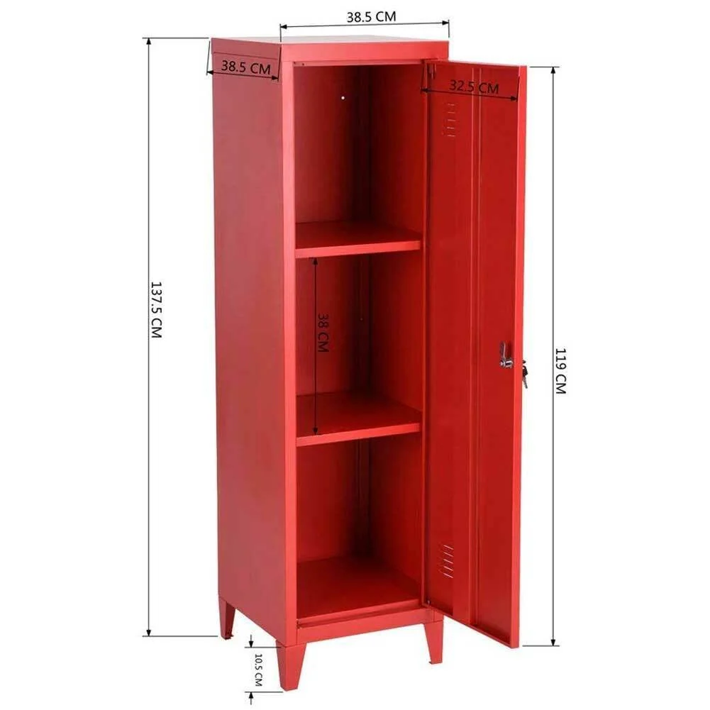 Armadietto Spogliatoio in Metallo con Chiave 1 Anta 3 Scomparti 138x38,5x38,5 Rosso - Image 7