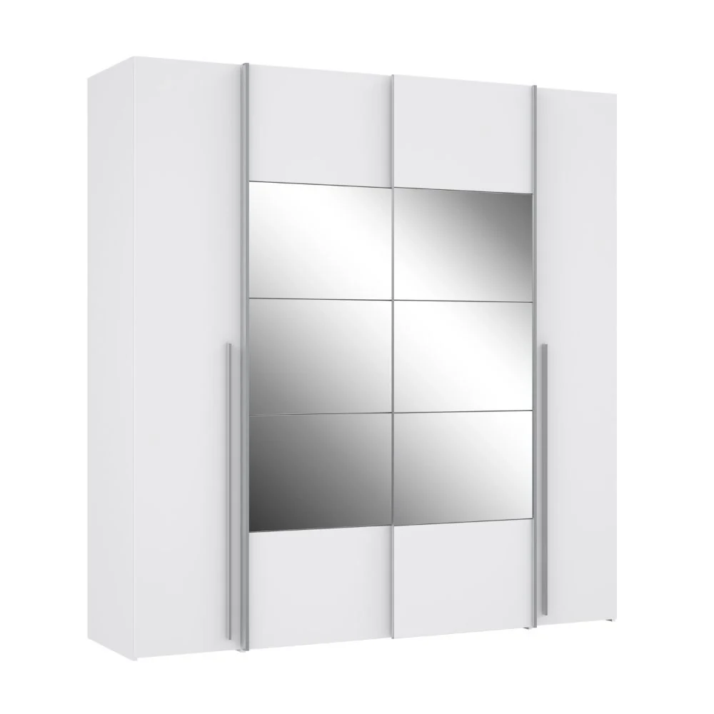 Armadio Callia 2 ante battenti bianco e 2 ante scorrevoli con specchio 200.1x61.2xH210.5 cm. - Image 4