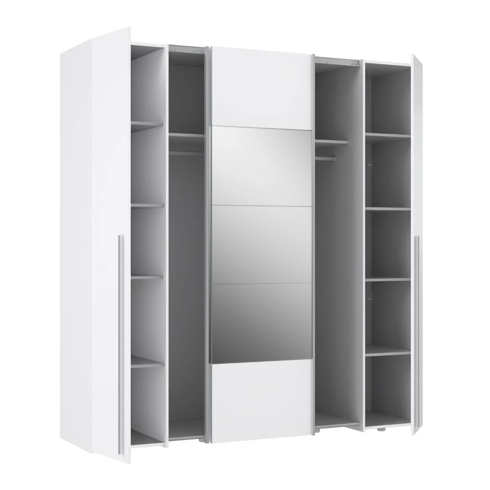 Armadio Callia 2 ante battenti bianco e 2 ante scorrevoli con specchio 200.1x61.2xH210.5 cm. - Image 6