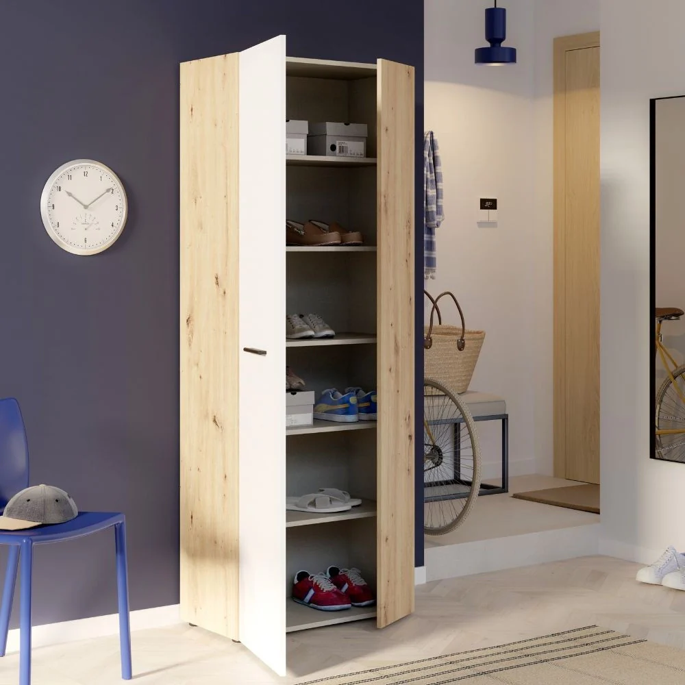 Armadio multiuso Teodoro 2 ante con ripiani struttura rovere e 1 anta bianco - Image 2