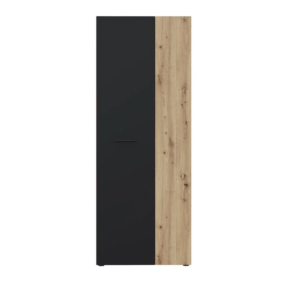 Armadio multiuso Teodoro 2 ante con ripiani struttura rovere e 1 anta nero - Image 4