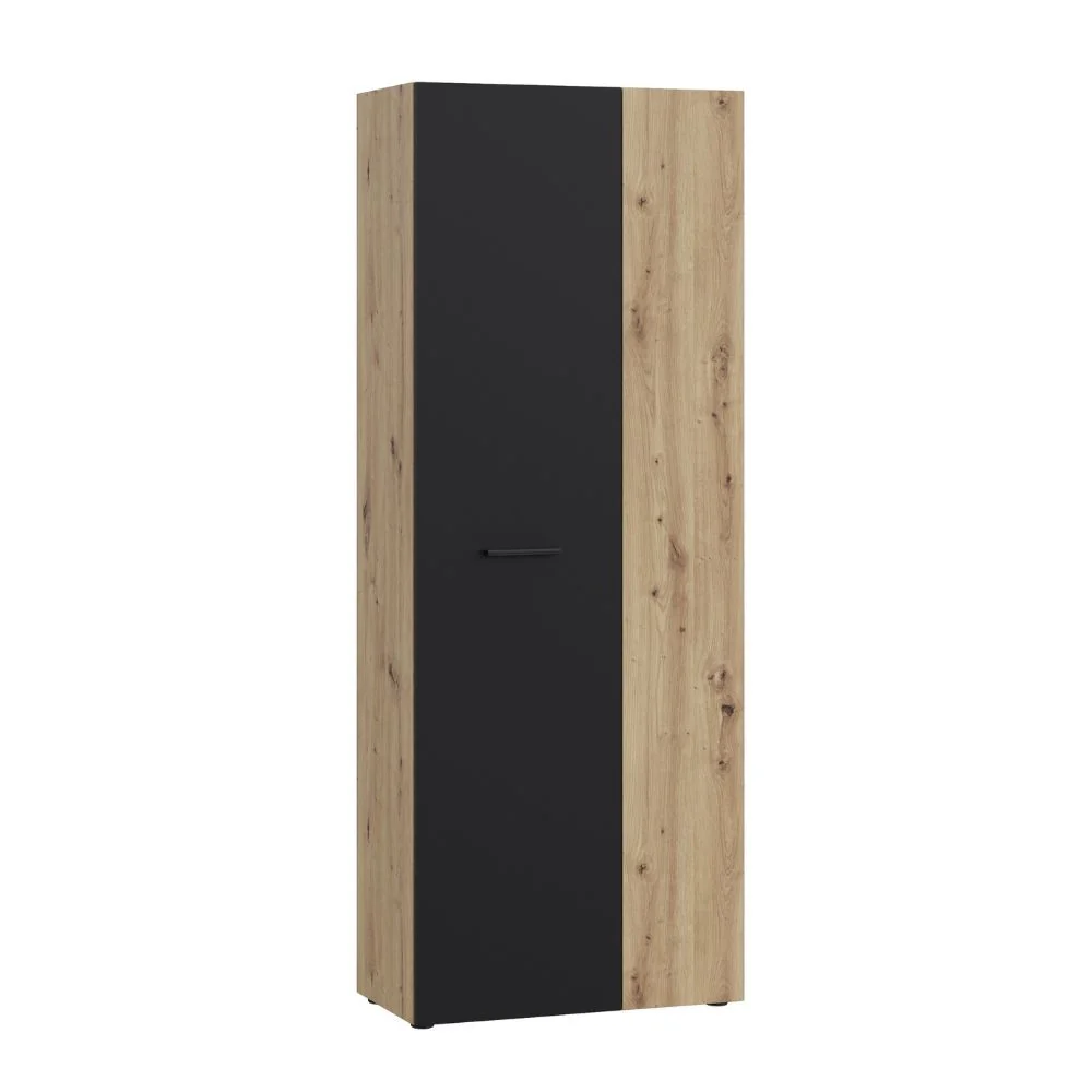 Armadio multiuso Teodoro 2 ante con ripiani struttura rovere e 1 anta nero - Image 5