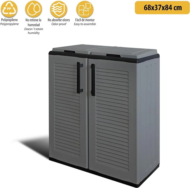 ARMADIO PATTUMIERA BASSO IN PLASTICA 2 SCOMPARTI DIMENSIONI 68X37X H 84 CM 200 LT - Image 2