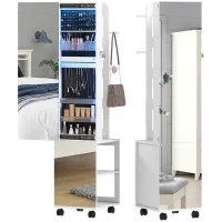 Armadio Portagioie con Specchiera Girevole a 360°, Luce LED Regolabile, Serratura e Ripiani, 37x40x165.5 cm, Nero - Image 10