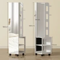 Armadio Portagioie con Specchiera Girevole a 360°, Luce LED Regolabile, Serratura e Ripiani, 37x40x165.5 cm, Nero - Image 3