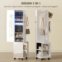 Armadio Portagioie con Specchiera Girevole a 360°, Luce LED Regolabile, Serratura e Ripiani, 37x40x165.5 cm, Nero - Image 4