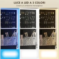 Armadio Portagioie con Specchiera Girevole a 360°, Luce LED Regolabile, Serratura e Ripiani, 37x40x165.5 cm, Nero - Image 5