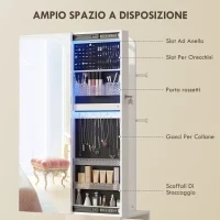 Armadio Portagioie con Specchiera Girevole a 360°, Luce LED Regolabile, Serratura e Ripiani, 37x40x165.5 cm, Nero - Image 6