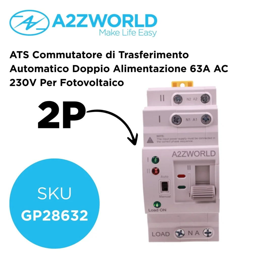 ATS Commutatore di Trasferimento Automatico Doppio Alimentazione 63A AC 230V Per Fotovoltaico, Disponibili 2P 4P (2P) - Image 2