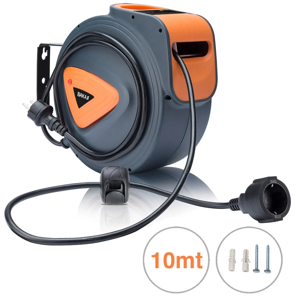 Avvolgicavo Elettrico con Cavo 10mt Prolunga Shucko Avvolgitubo Fissaggio Muro - Image 4