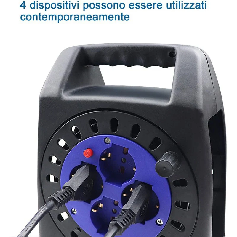 Avvolgicavo Elettrico Prolunga Elettrica 15 Metri 4 Prese Polivalenti Schuko + 10A/16A Spina 16A - Image 5
